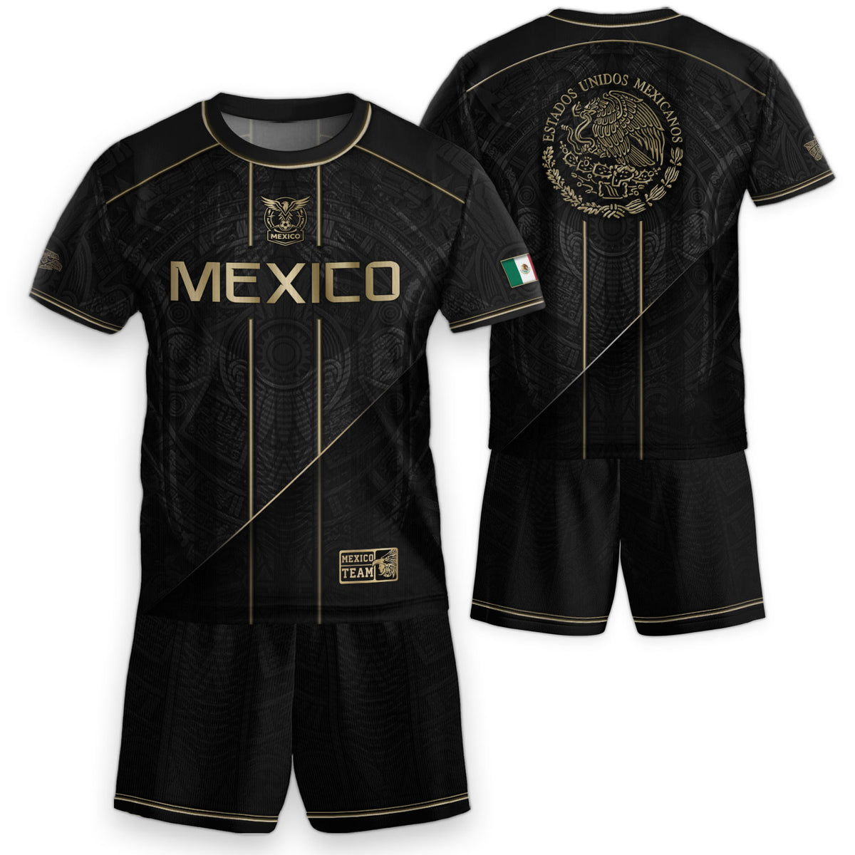 Camiseta de fútbol juvenil con estampado vertical del Águila Dorada Negra de México