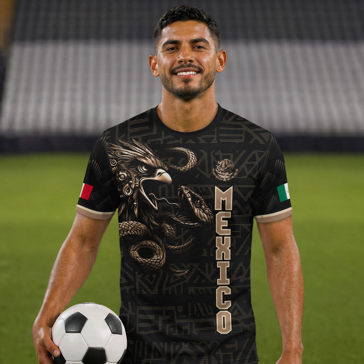 Mexico Soccer Jersey Black Gold Eagle Serpent Design