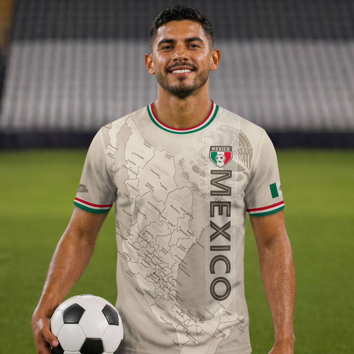 Beige Mexico Soccer Jersey with Map Inspired Design For Men, For Women