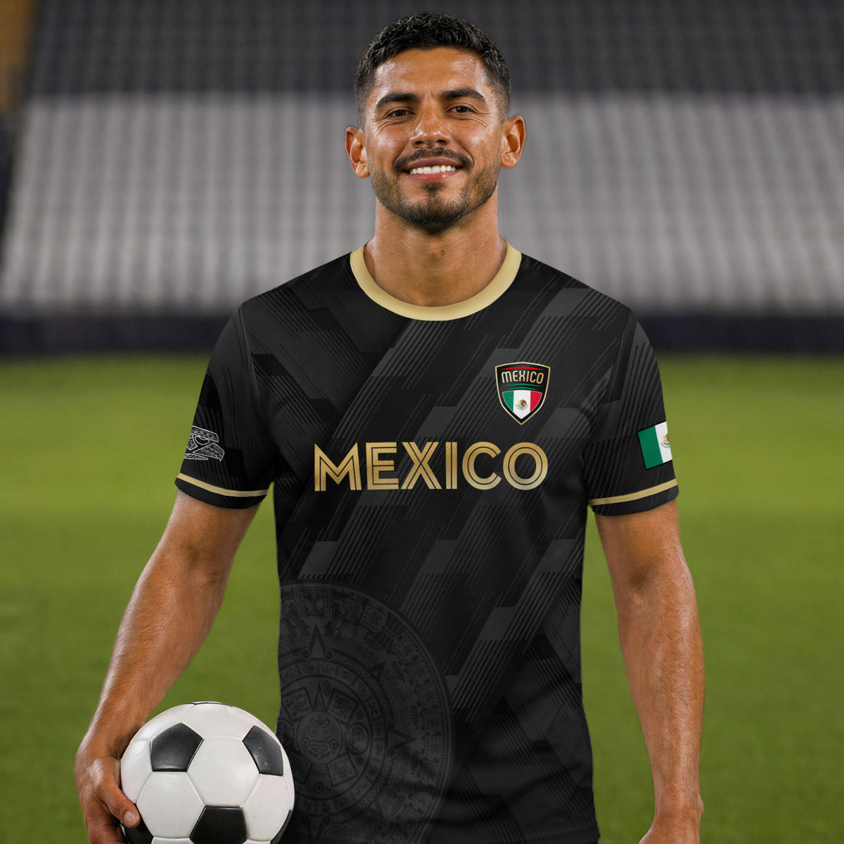 Mexico Soccer Jersey Black Style with Subtle Aztec Design