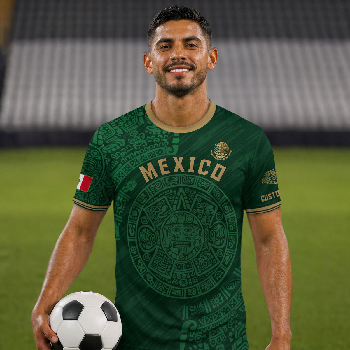 Camiseta de fútbol de México personalizada Calendario Azteca Edición Verde