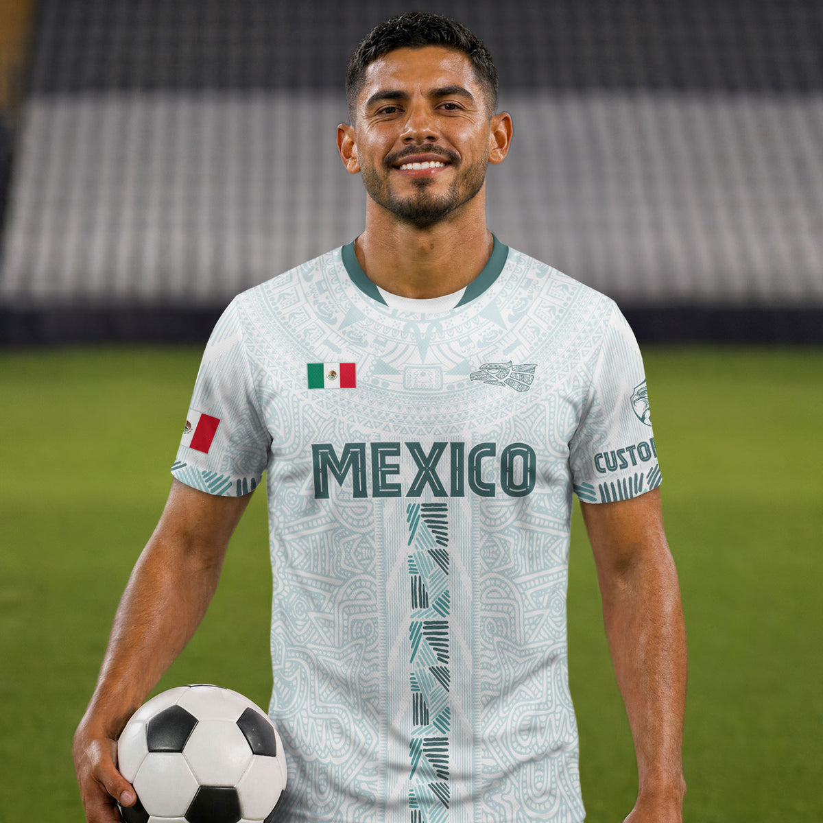 Custom Mexico White Aztec Calendar Design Soccer Jersey
