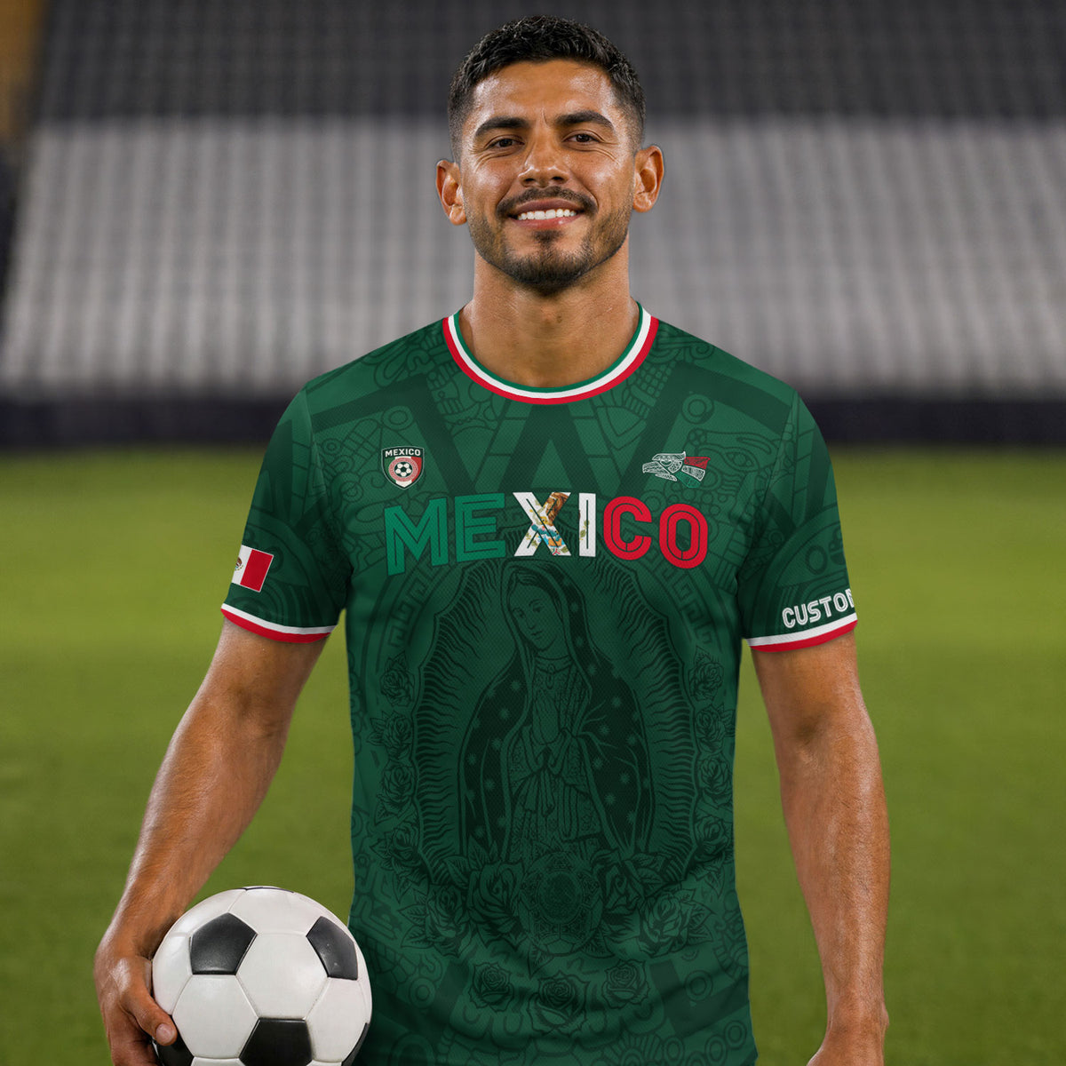 Custom Mexico Green Virgin of Guadalupe Soccer Jersey