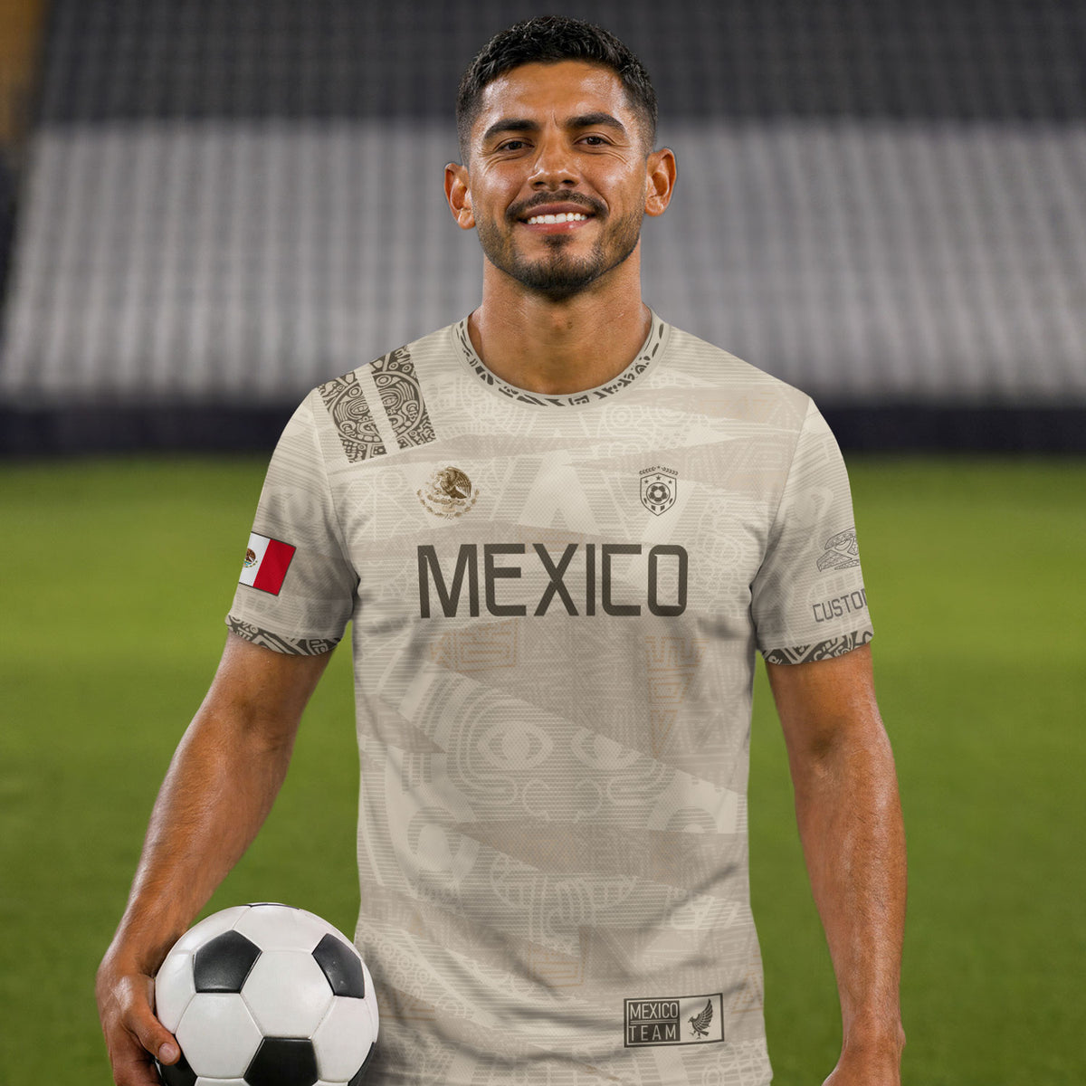 Custom Mexico Beige Aztec Pattern Soccer Jersey