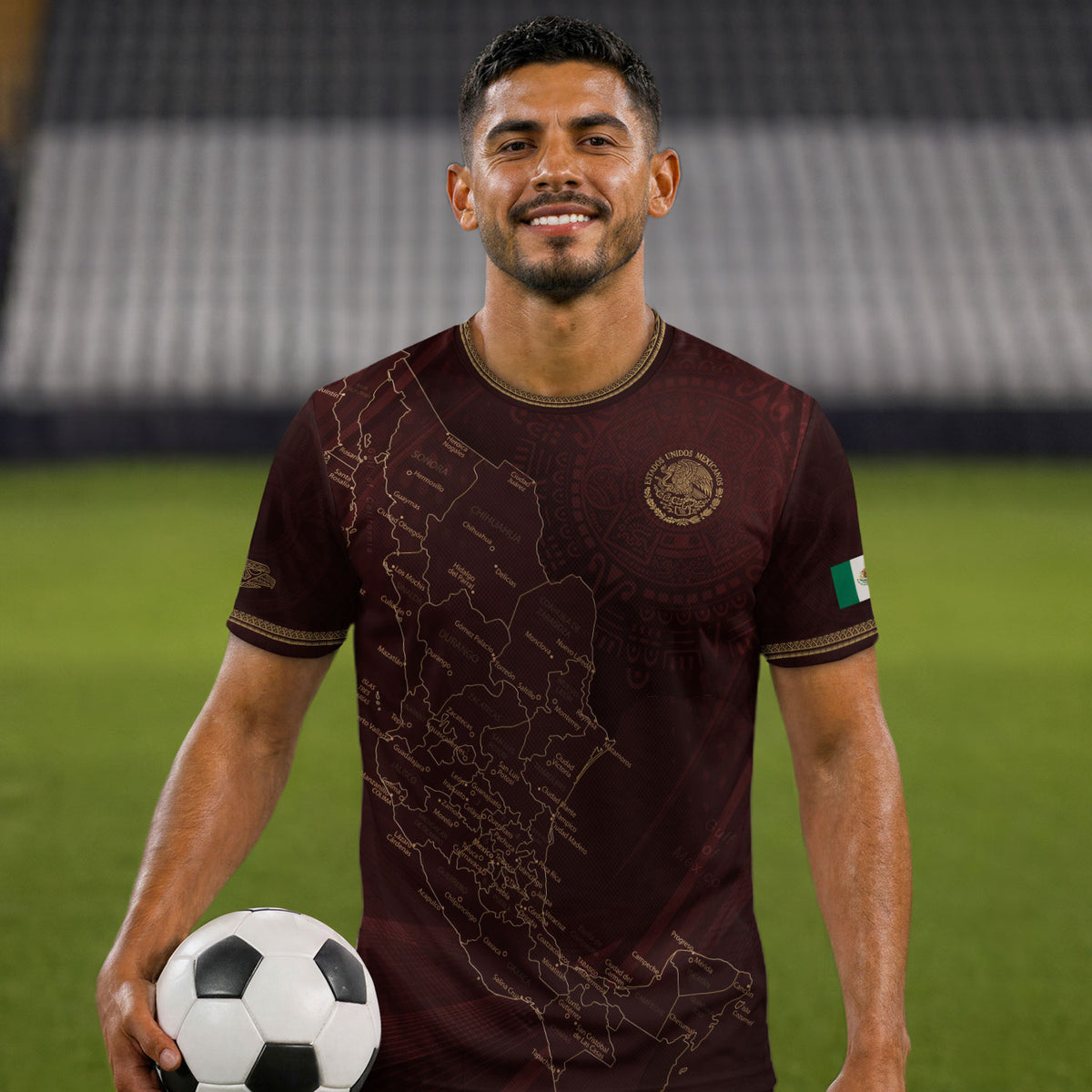 Mexico Burgundy Map Design Aztec Heritage Pride Soccer Jersey