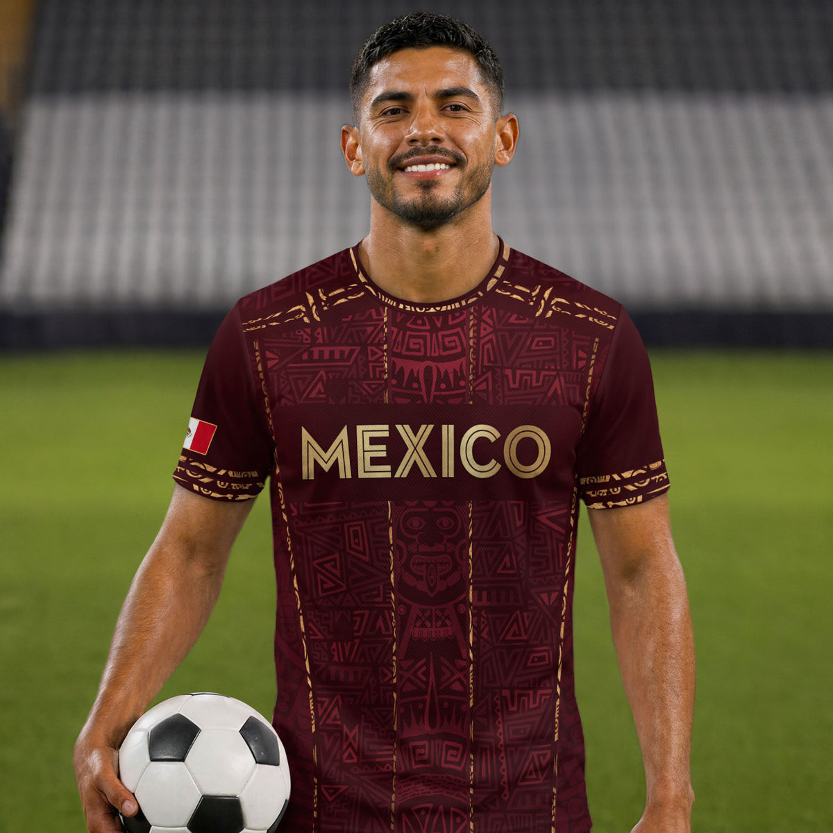 Mexico Soccer Jersey Maroon Aztec Heritage - Mexico National Team Fan Football Shirt