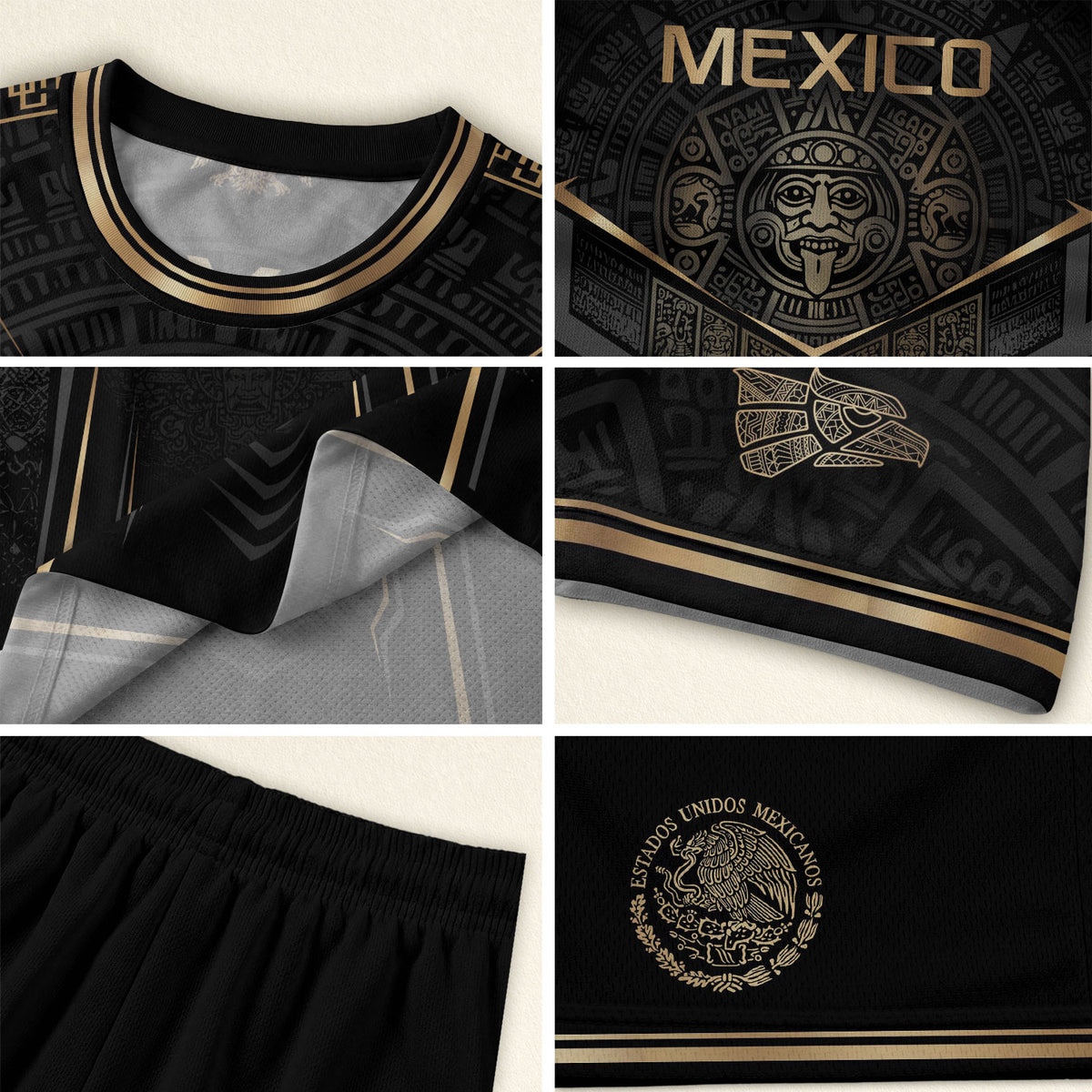 Camiseta de fútbol juvenil con estampado vertical del Águila Dorada Negra de México