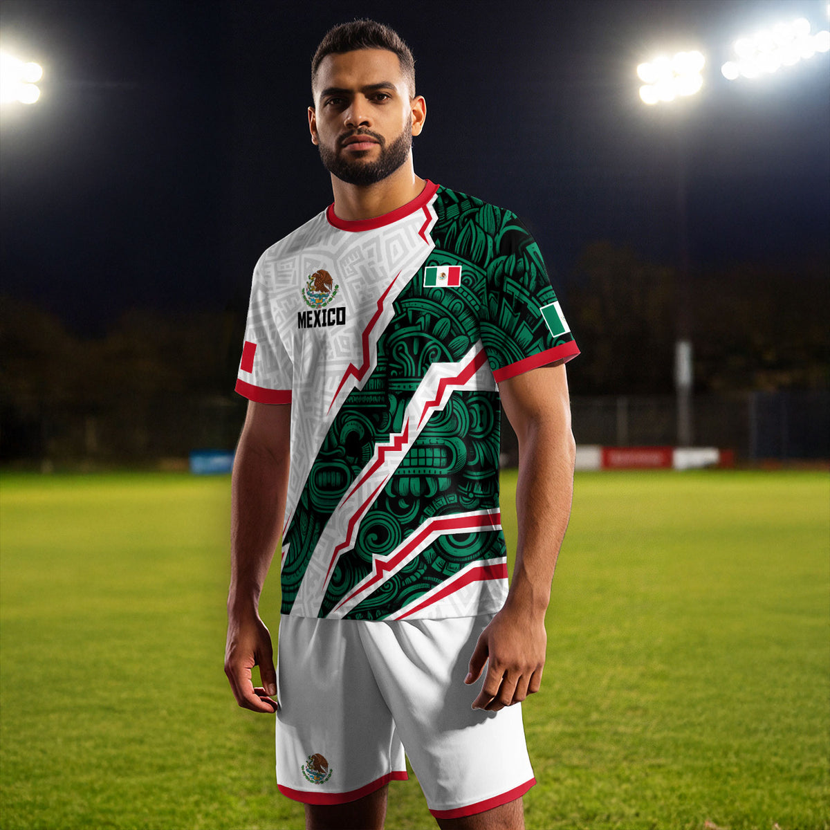 Mexico White Aztec Eagle Design Soccer Jersey