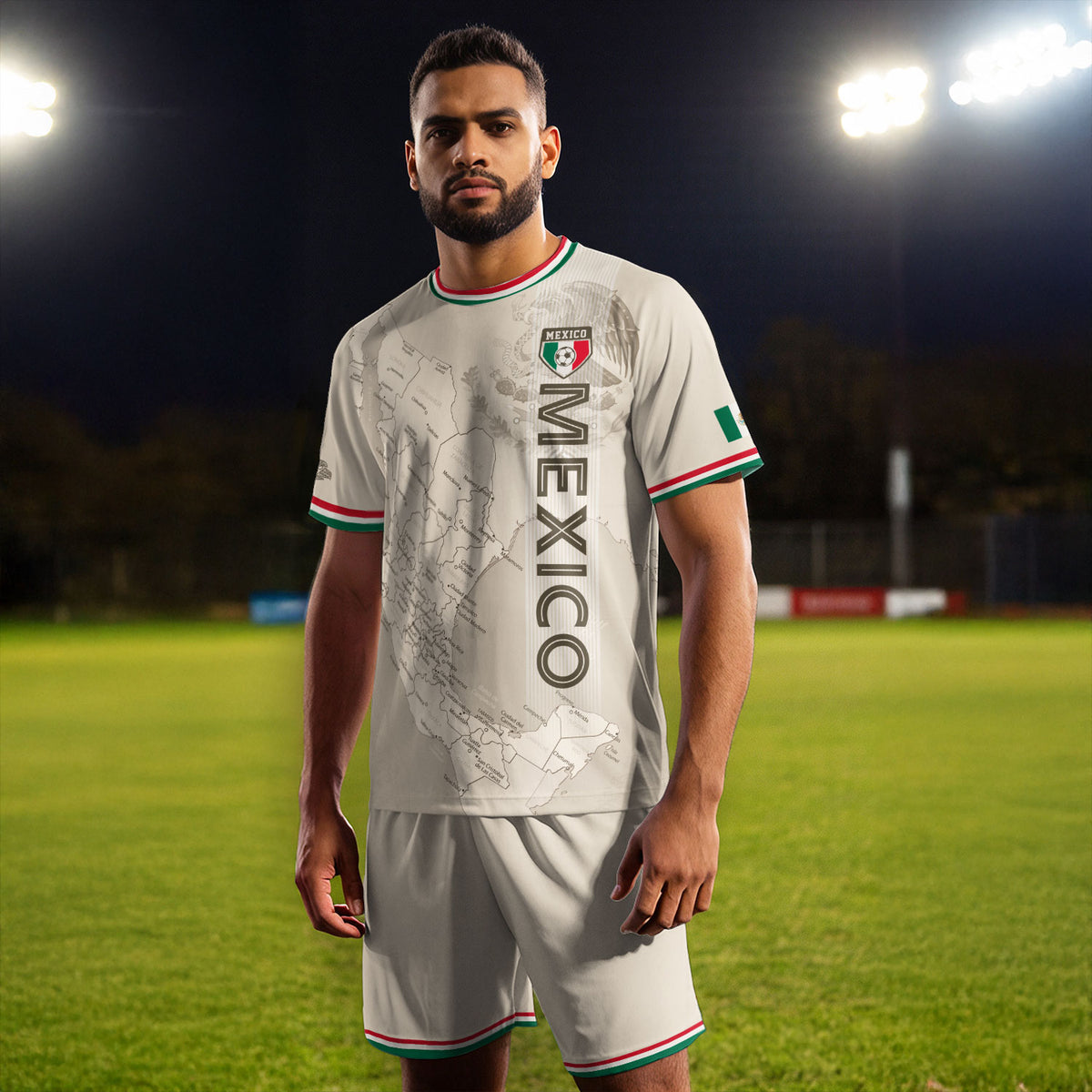 Beige Mexico Soccer Jersey with Map Inspired Design