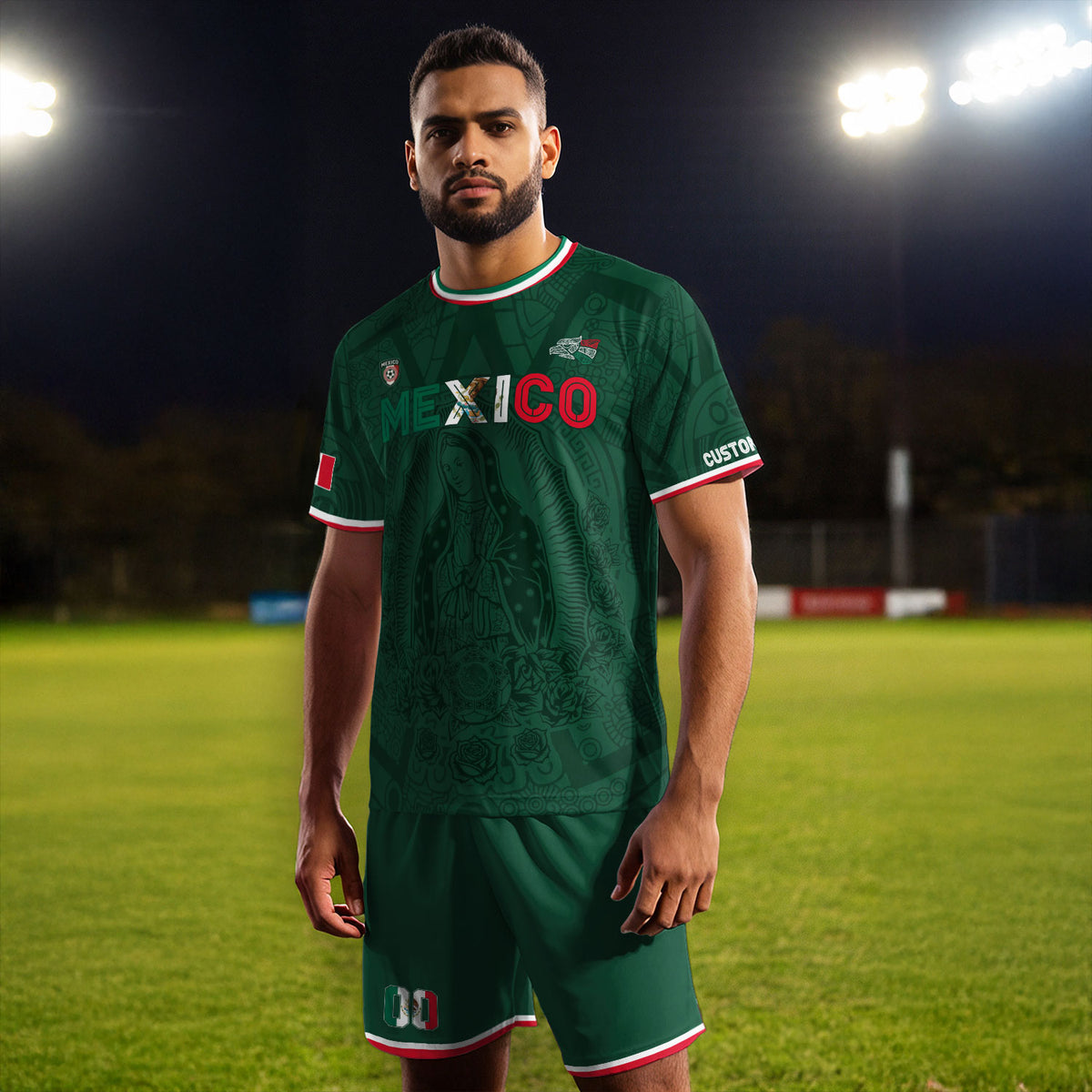 Custom Mexico Green Virgin of Guadalupe Soccer Jersey