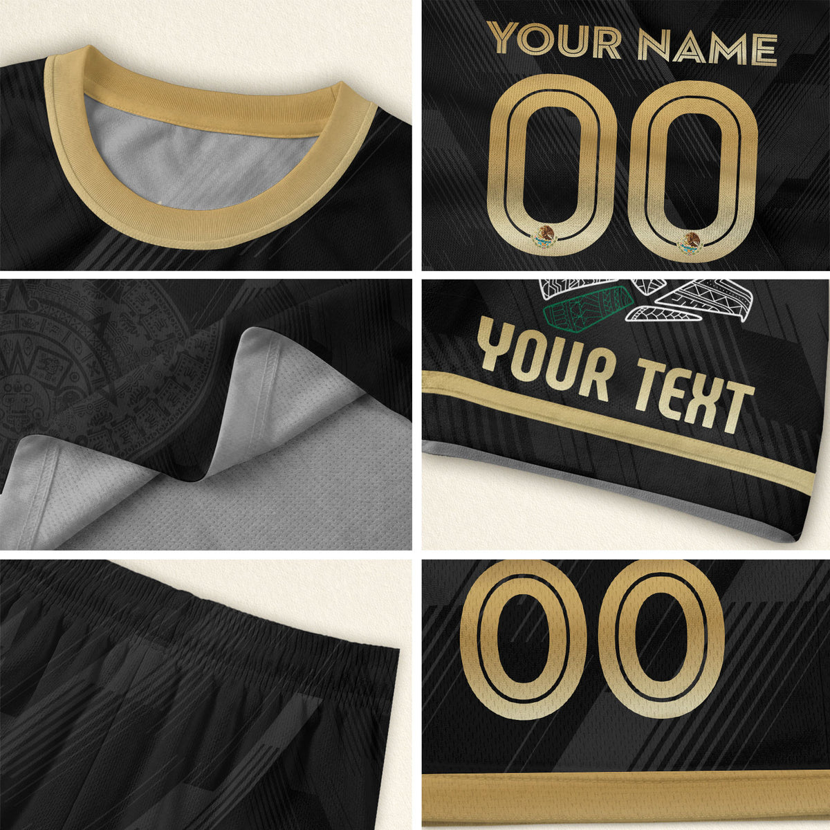 Camiseta de fútbol personalizada de México para niños, diseño clásico negro y dorado