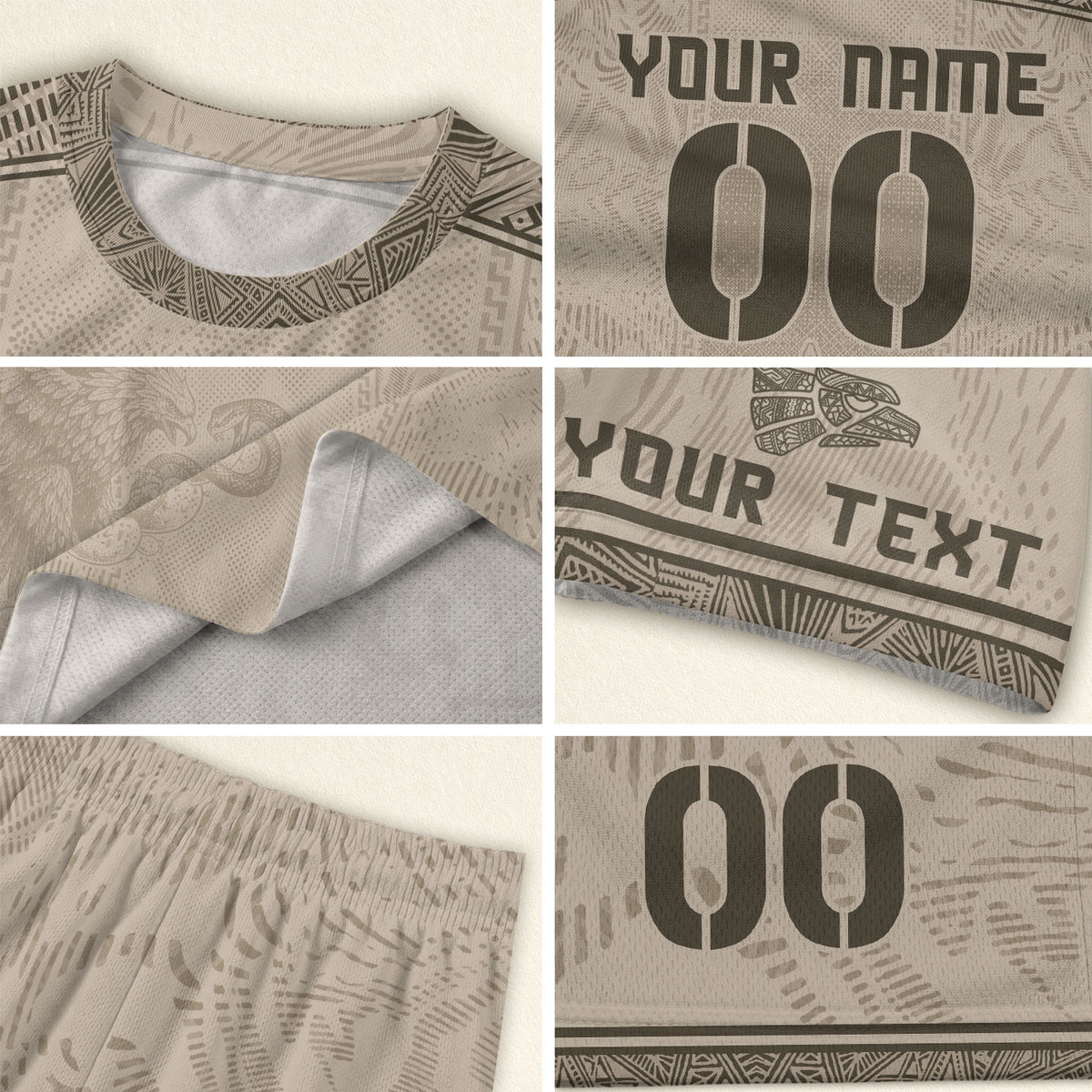 Camiseta de fútbol de México para niños personalizada con diseño de águila azteca beige
