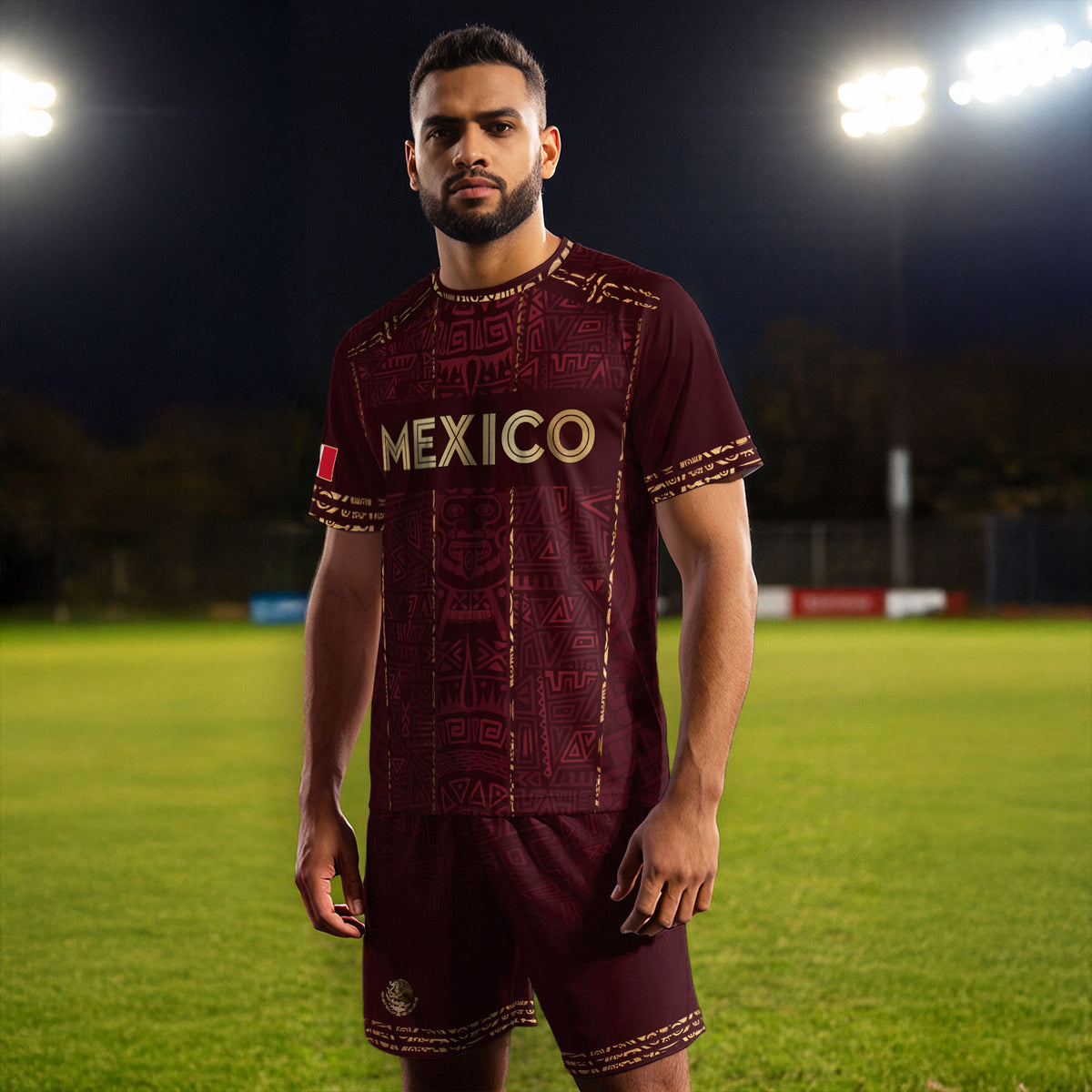 Mexico Soccer Jersey Maroon Aztec Heritage - Mexico National Team Fan Football Shirt
