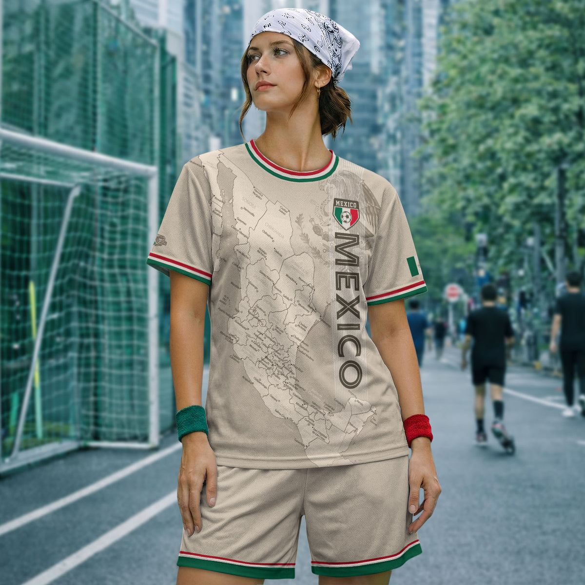 Beige Mexico Soccer Jersey with Map Inspired Design