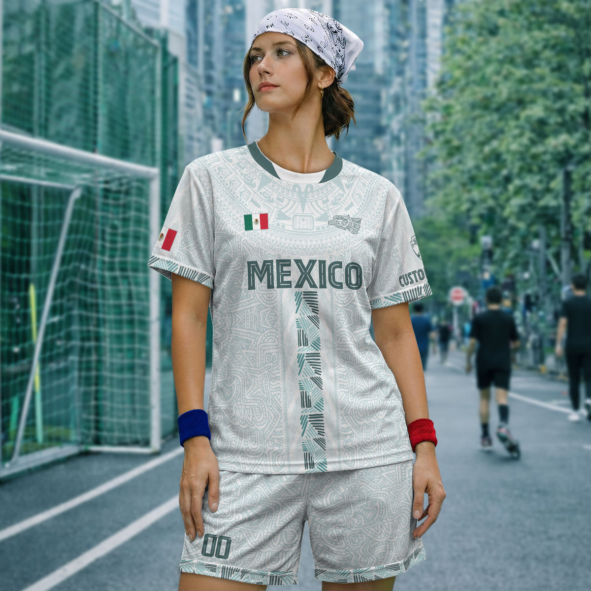 Custom Mexico White Aztec Calendar Design Soccer Jersey