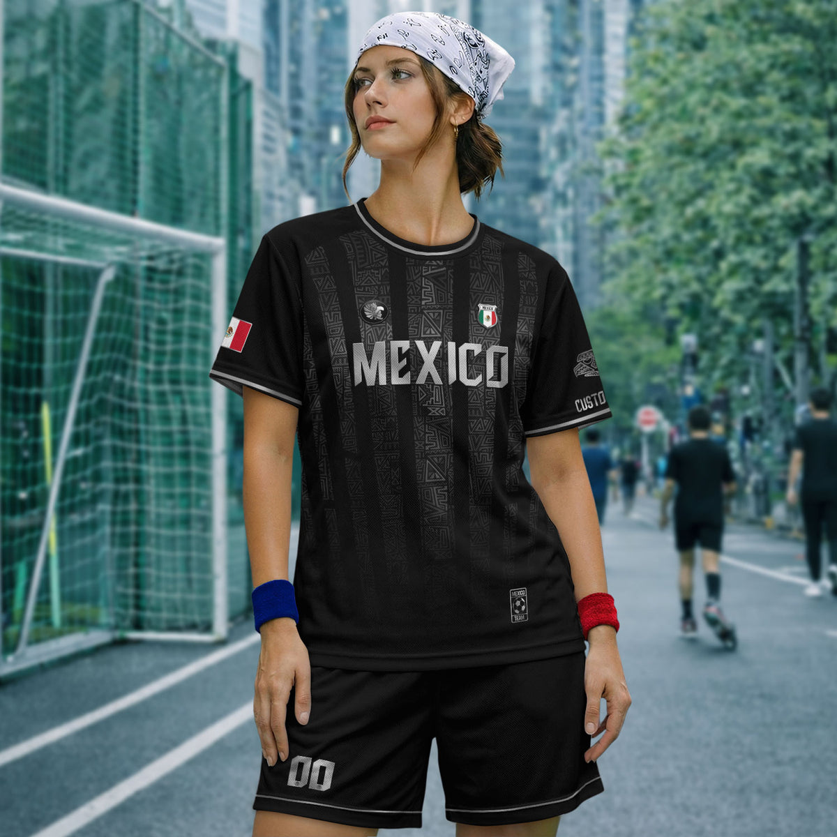 Custom Mexico Black Silver Aztec Pattern Soccer Jersey