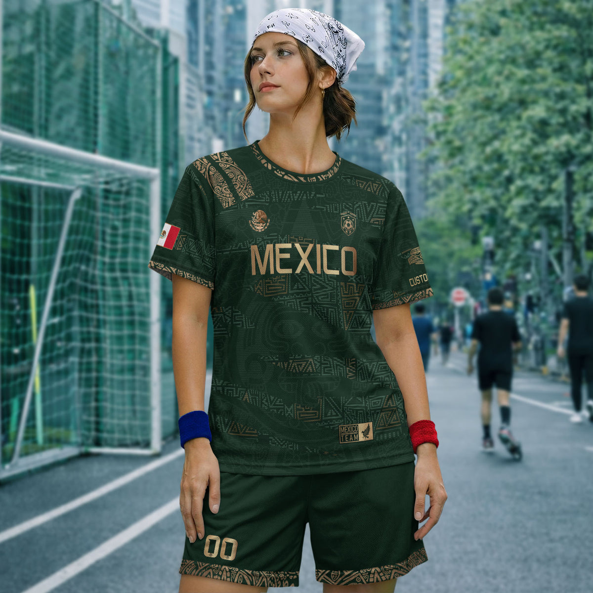 Custom Mexico Green Gold Aztec Pattern Soccer Jersey