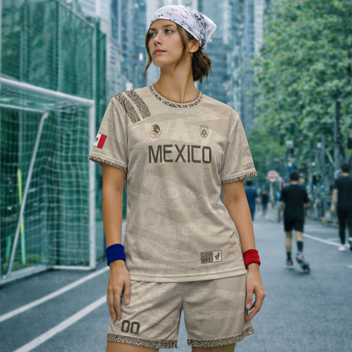 Custom Mexico Beige Aztec Pattern Soccer Jersey