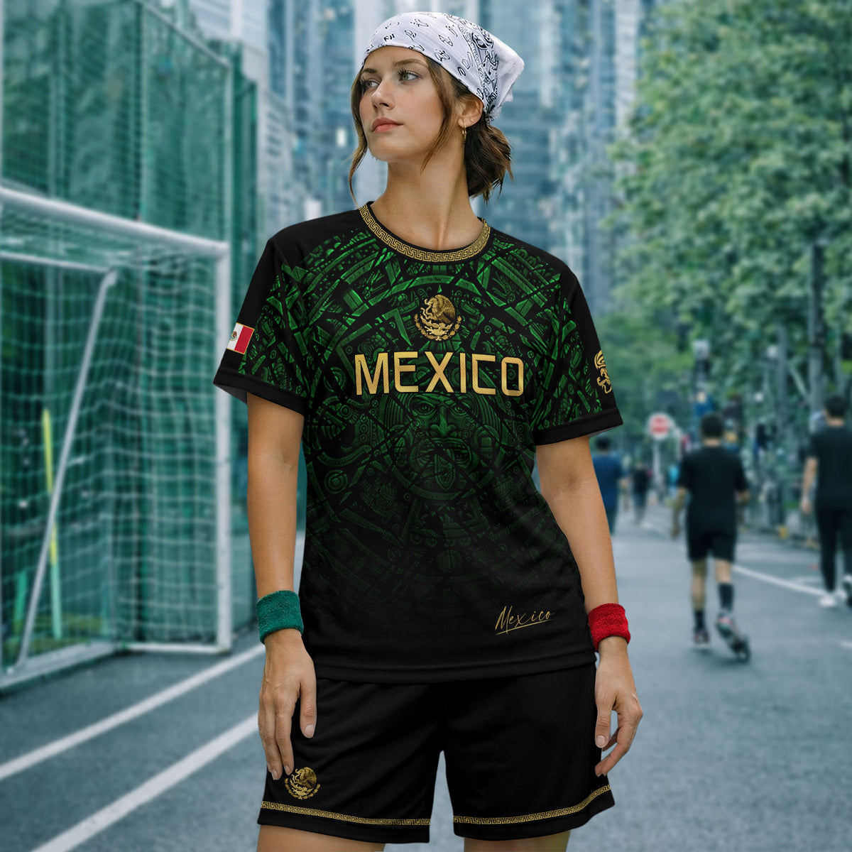 Mexico Soccer Jersey Green Black Aztec Sun Stone - Mexico Fan Heritage Style Shirt For Men, For Women