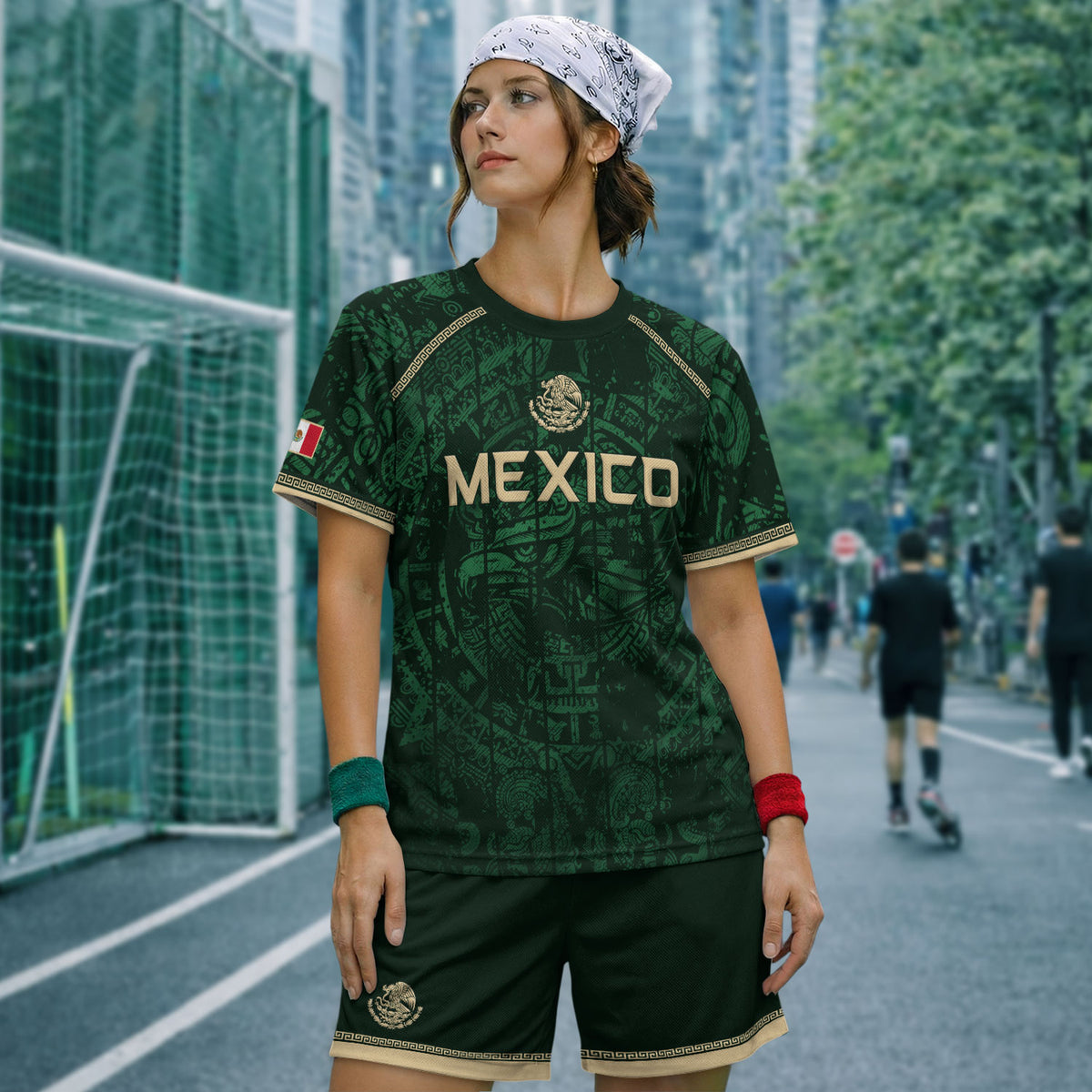 Mexico Soccer Jersey Green Eagle Crest - Aztec Sun Stone Heritage Fan Football Men Shirt