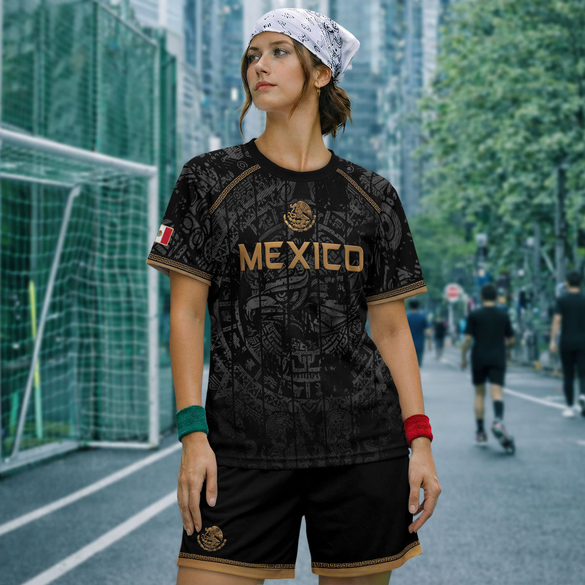 Mexico Soccer Jersey Black Eagle Crest - Aztec Sun Stone Heritage Fan Football Shirt