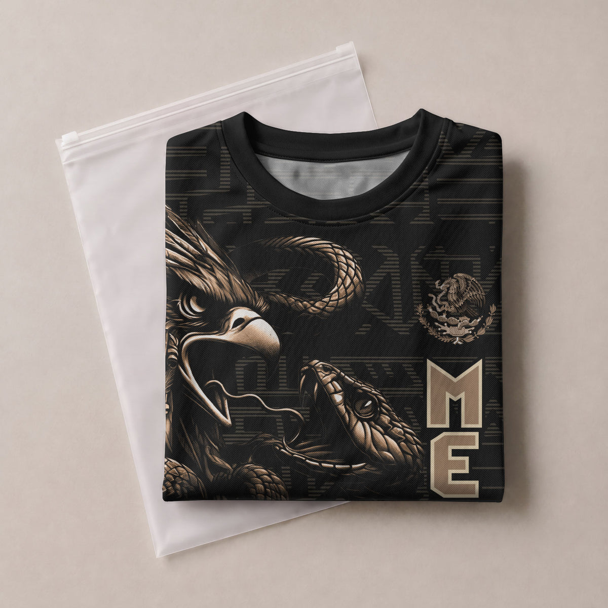 Mexico Soccer Jersey Black Gold Eagle Serpent Design