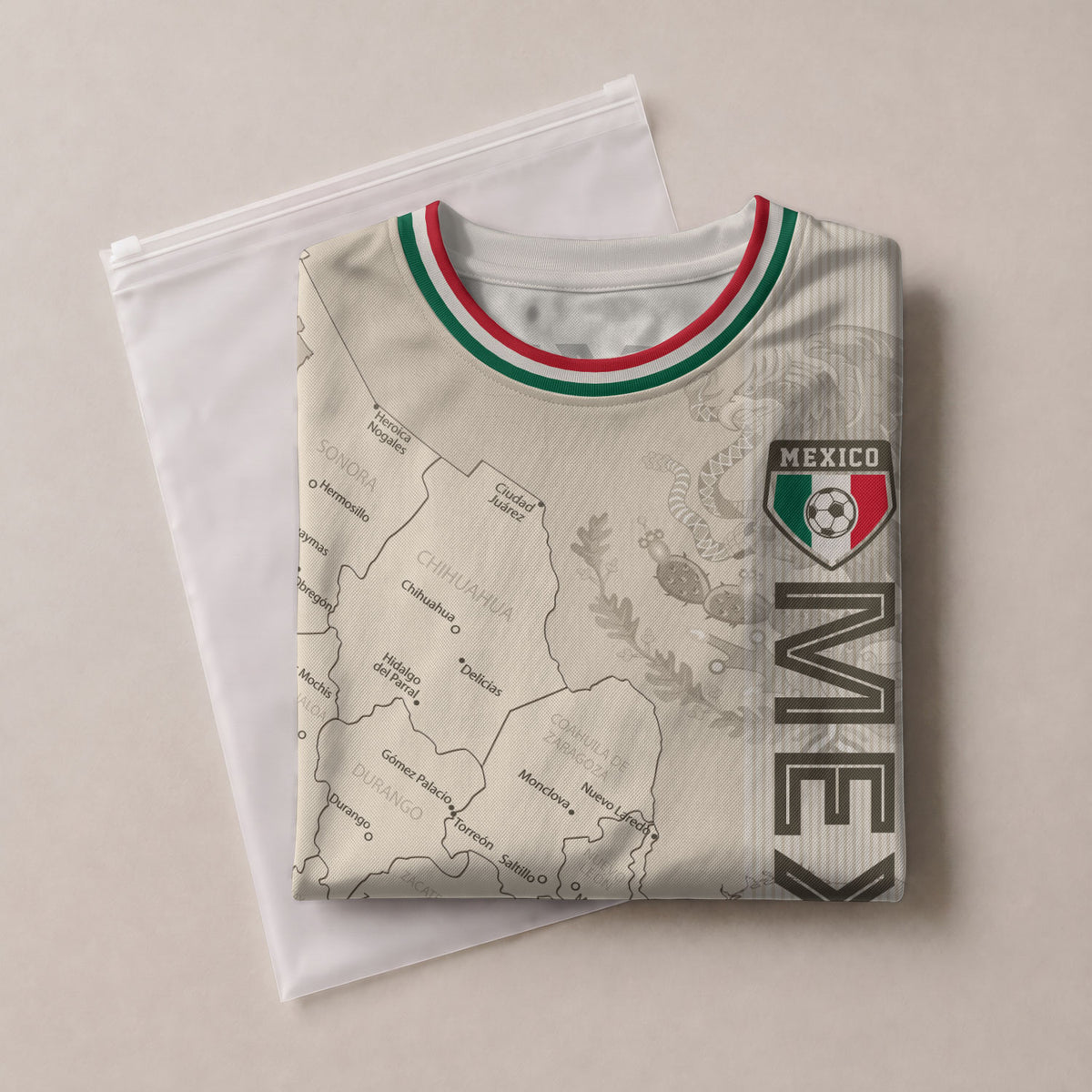 Beige Mexico Soccer Jersey with Map Inspired Design