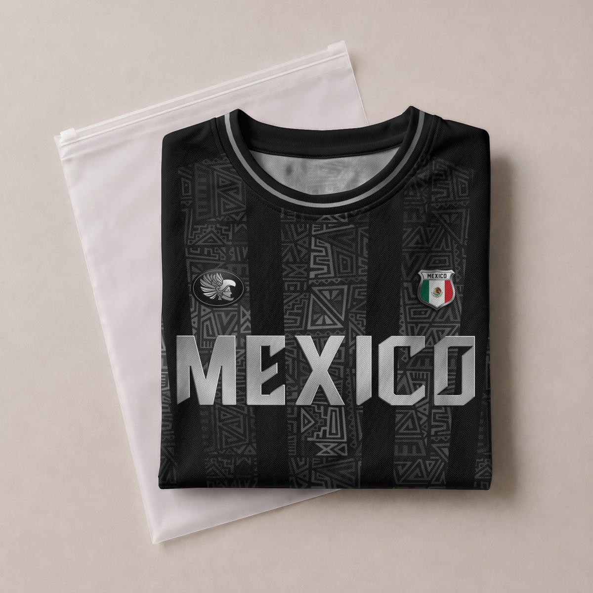 Custom Mexico Black Silver Aztec Pattern Soccer Jersey