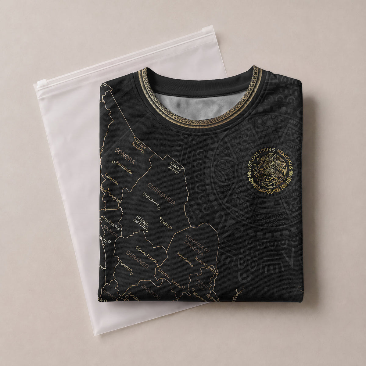Mexico Kids Soccer Jersey Black Gold Map Aztec Pattern