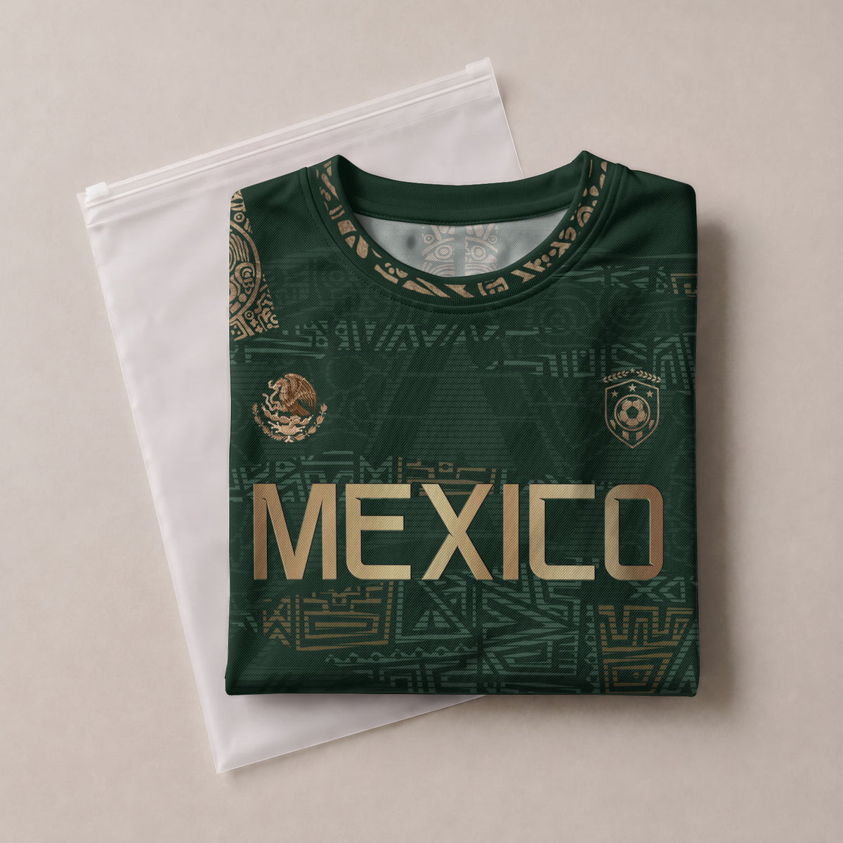 Custom Mexico Green Gold Aztec Pattern Soccer Jersey