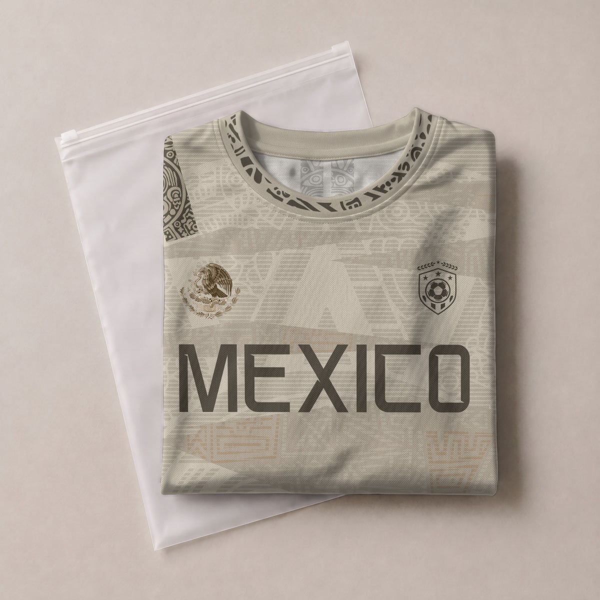 Custom Mexico Beige Aztec Pattern Soccer Jersey