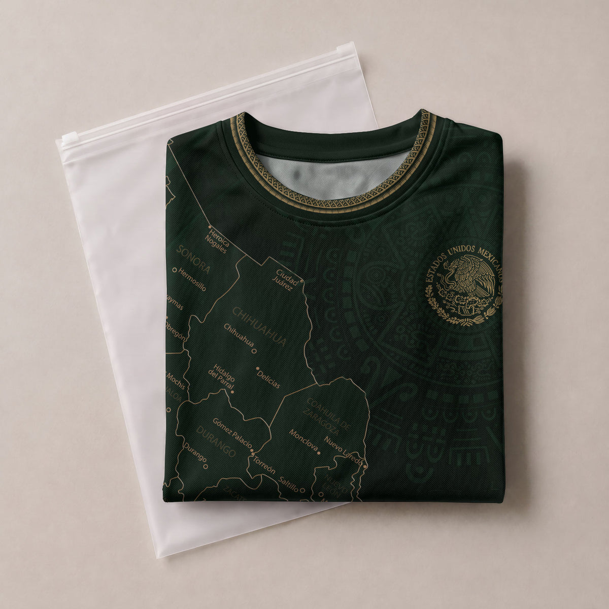 Camiseta de fútbol con diseño del mapa verde de México y orgullo azteca