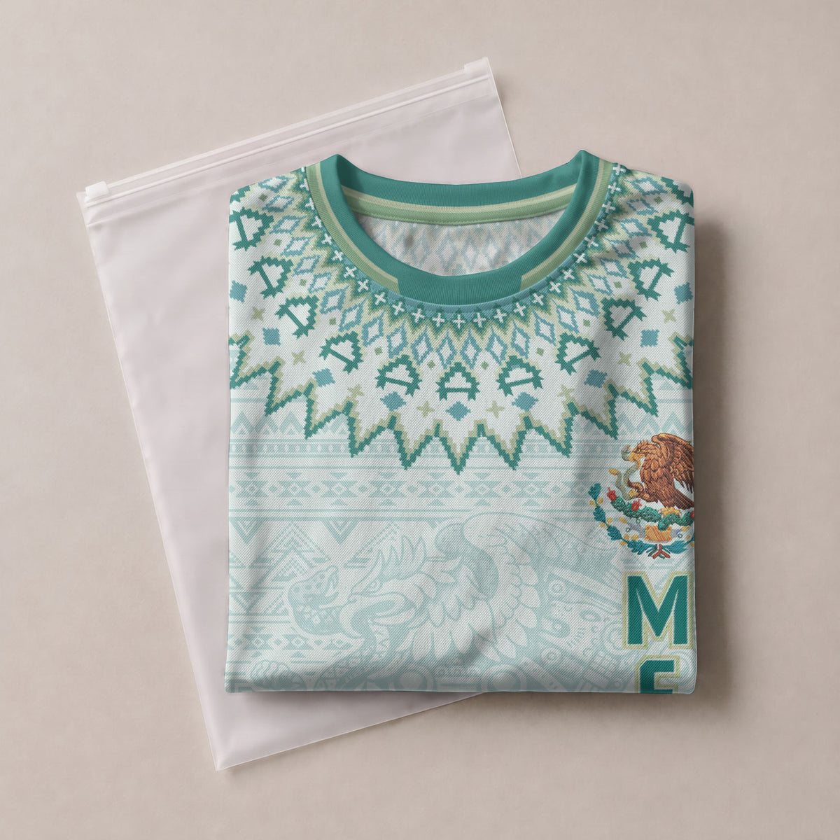 Mexico Soccer Jersey Men Aztec Calendar White Teal Adult Football Shirt Sportswear Tee