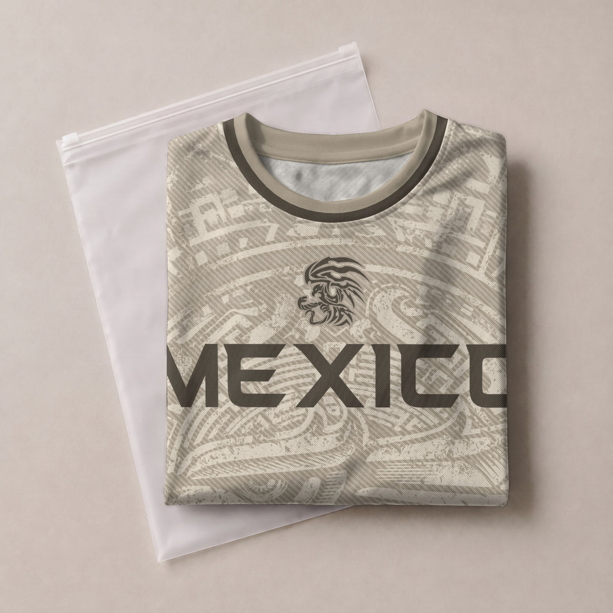 Camiseta de fútbol premium con emblema de águila azteca verde y dorado de México