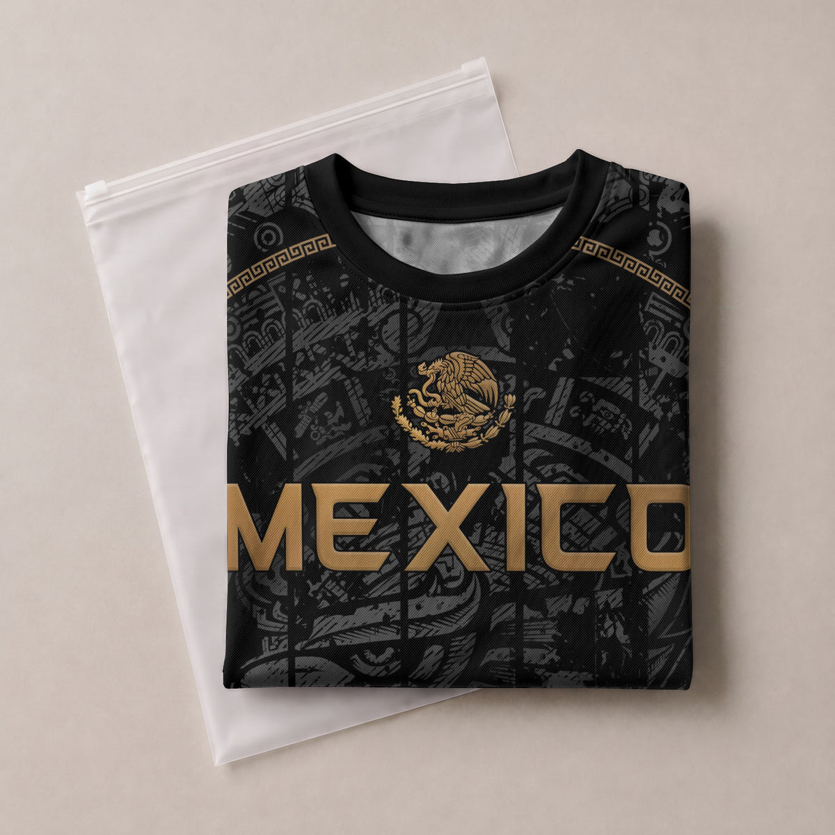 Mexico Soccer Jersey Black Eagle Crest - Aztec Sun Stone Heritage Fan Football Shirt