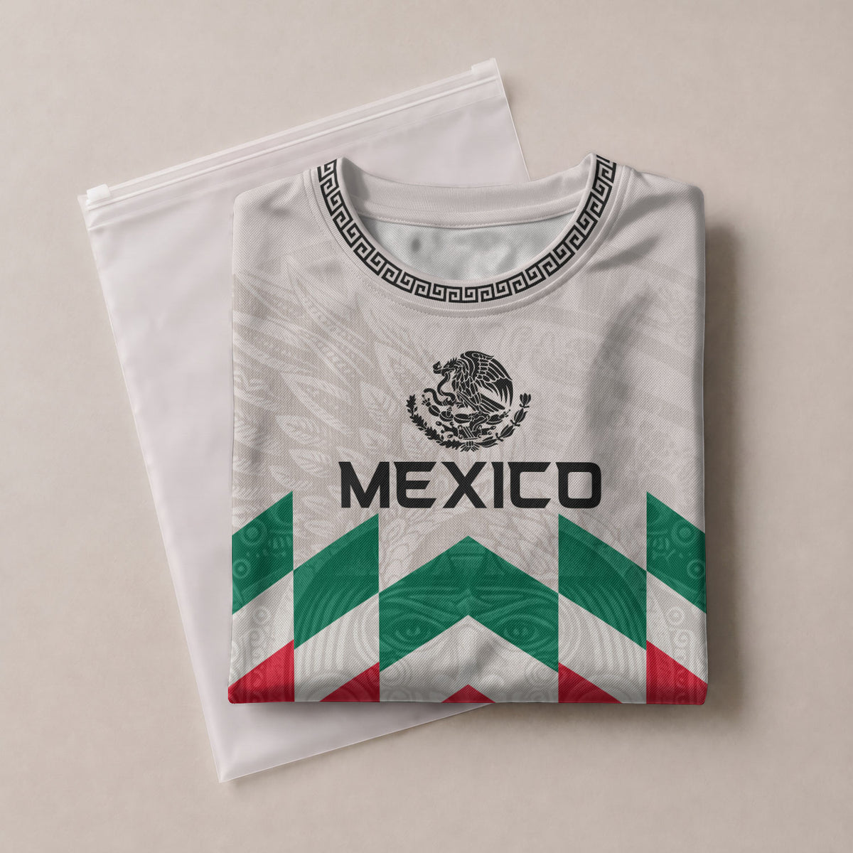 Camiseta de fútbol premium con emblema de águila azteca verde y dorado de México