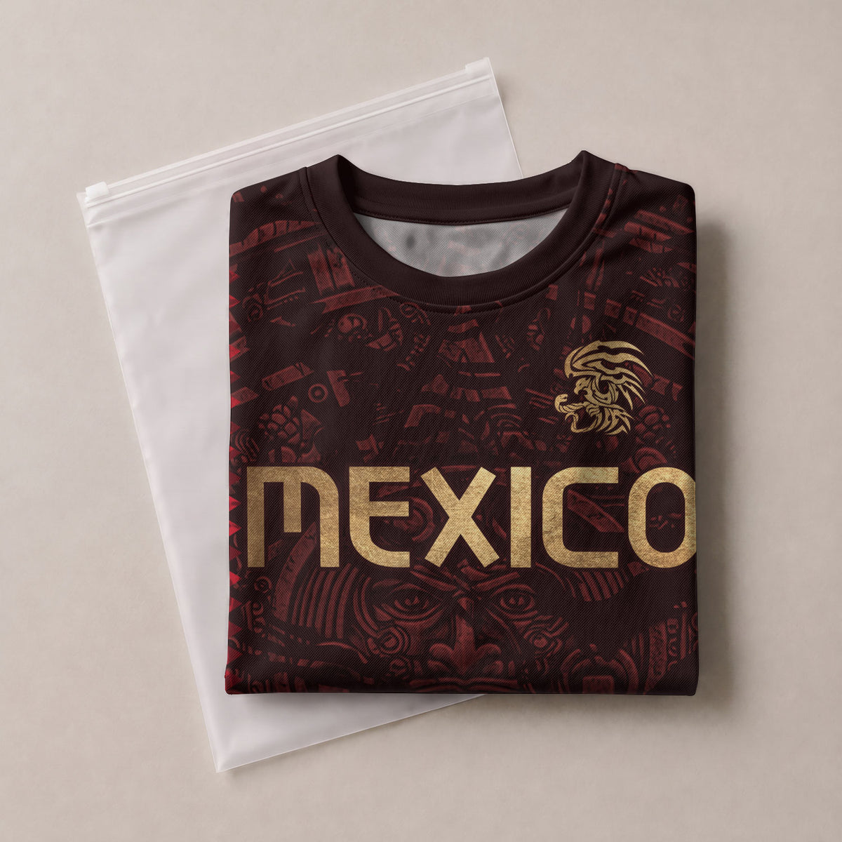 Camiseta de fútbol premium con emblema de águila azteca verde y dorado de México