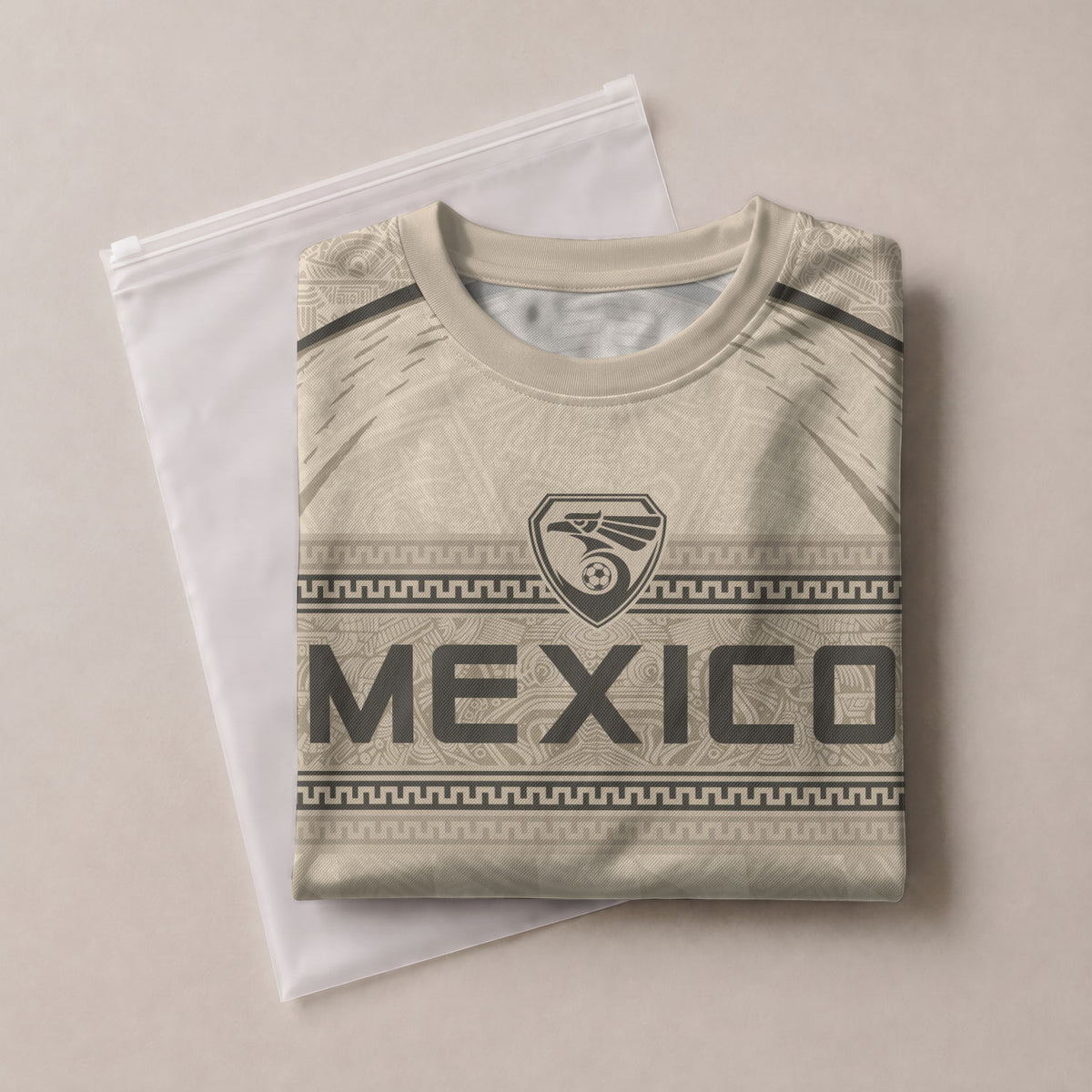 Camiseta de fútbol premium con emblema de águila azteca verde y dorado de México