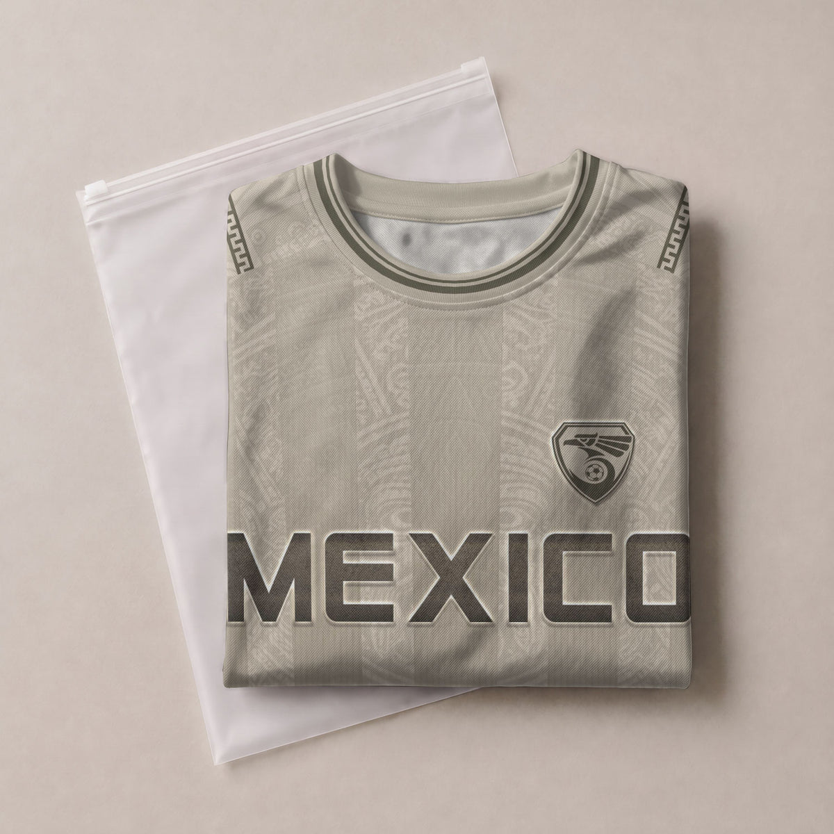 Camiseta de fútbol premium con emblema de águila azteca verde y dorado de México