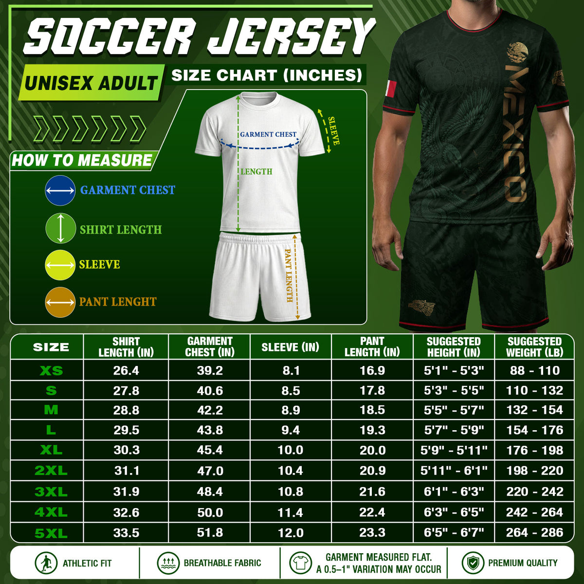 Camiseta de fútbol premium con emblema de águila azteca verde y dorado de México