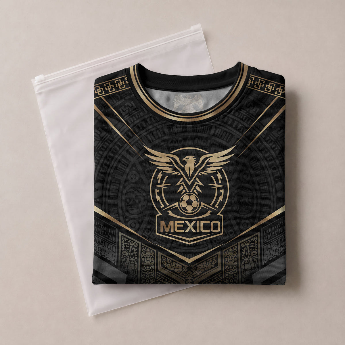 Camiseta de fútbol juvenil con estampado vertical del Águila Dorada Negra de México