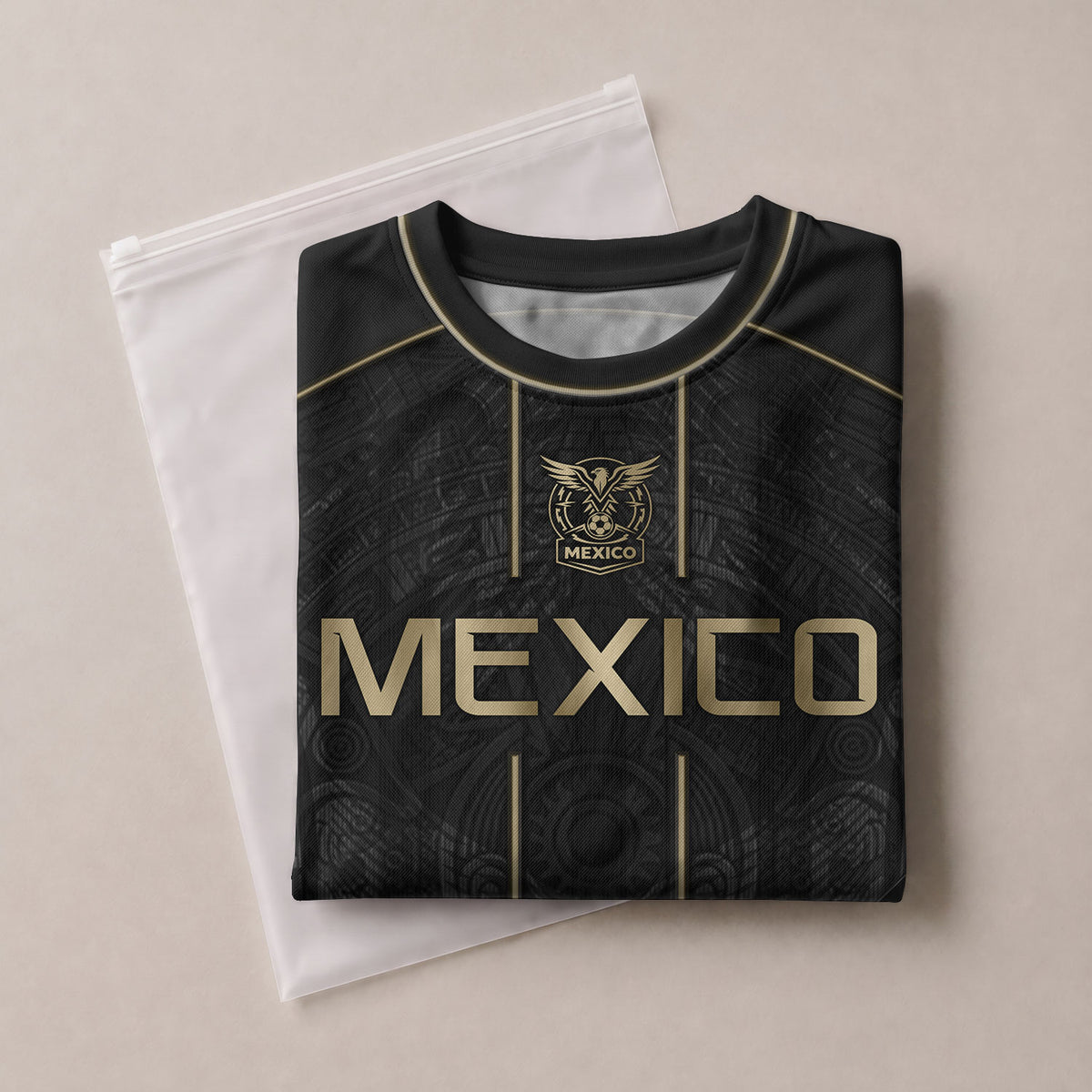 Mexico Youth Football Kit Black Gold Aztec Design Kids Soccer Uniform Elite Sportswear Top