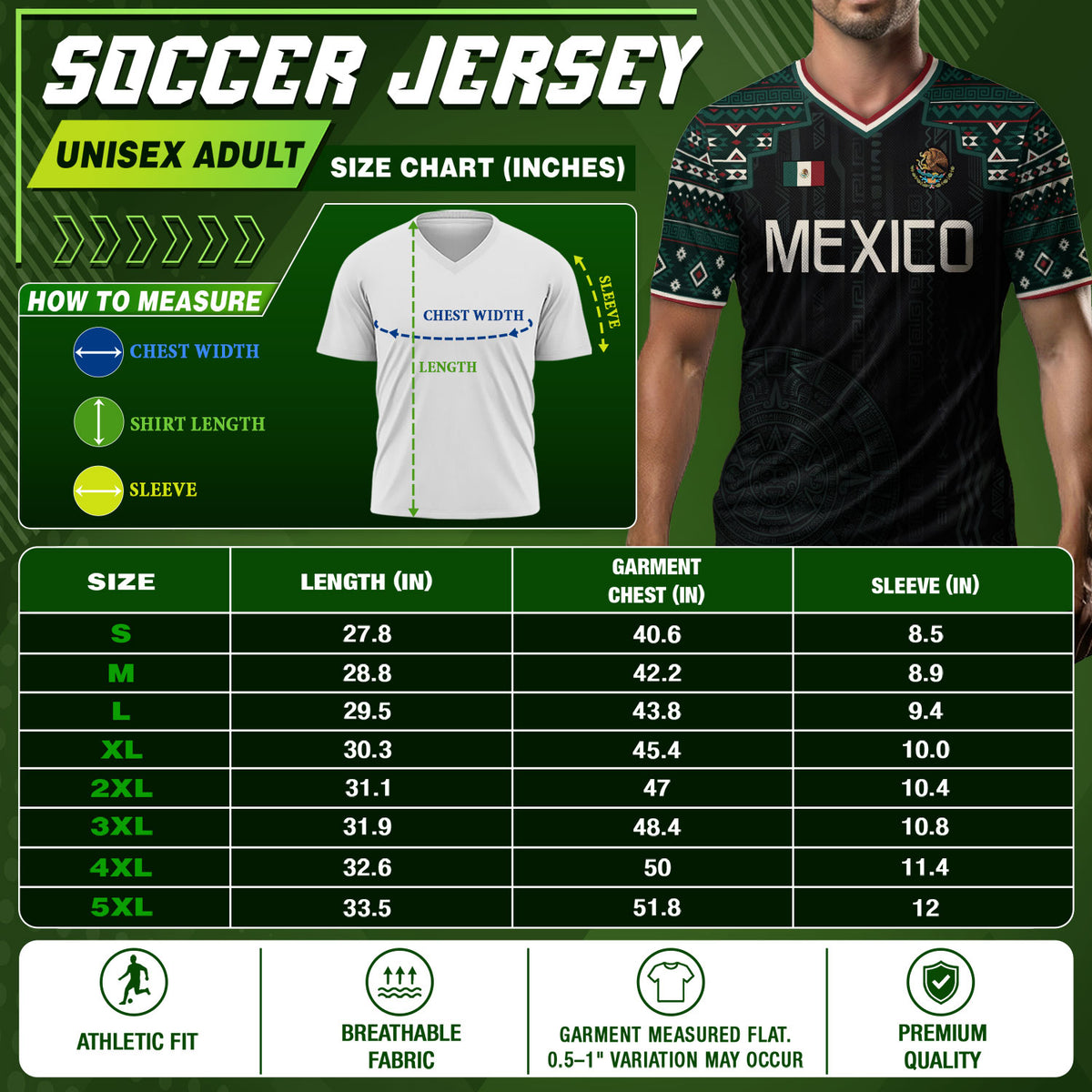 Mexico Soccer Jersey Black Edition V Neck Unisex Shirt Aztec Patterned Football Top