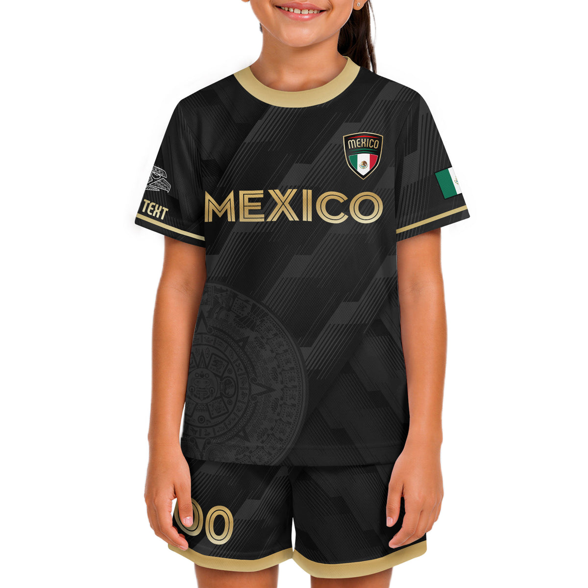 Camiseta de fútbol personalizada de México para niños, diseño clásico negro y dorado