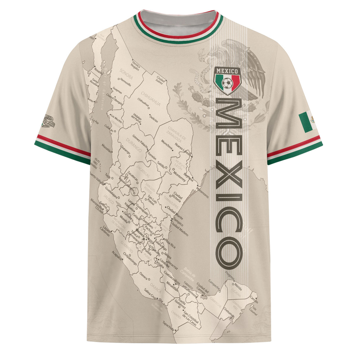 Beige Mexico Soccer Jersey with Map Inspired Design