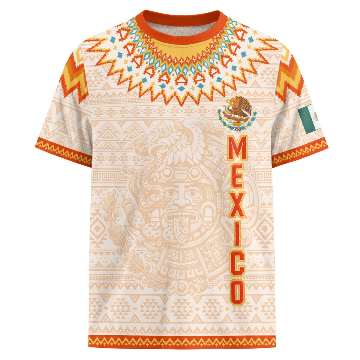 Camiseta de fútbol premium con emblema de águila azteca verde y dorado de México