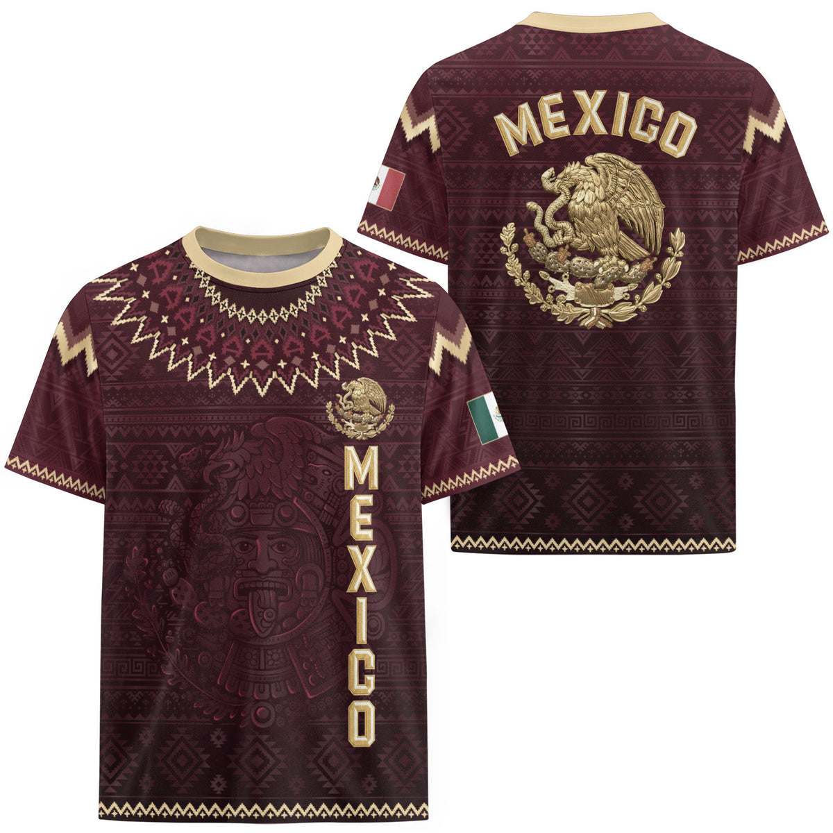 Camiseta de fútbol premium con emblema de águila azteca verde y dorado de México