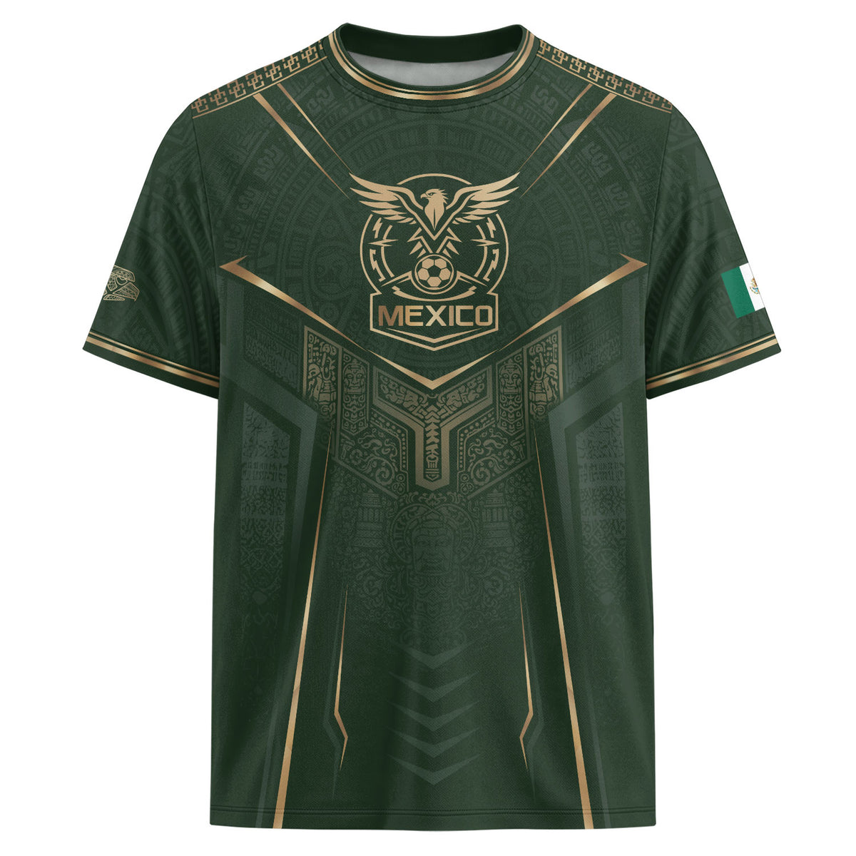 Mexico Soccer Jersey Men Aztec Warrior Green Gold Football Shirt Fan Edition Tee