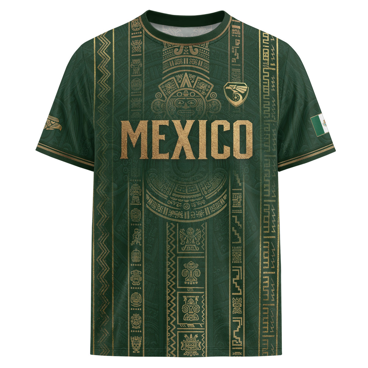 Mexico Soccer Jersey Men Green Gold Aztec Sun Stone Mexican Football Shirt