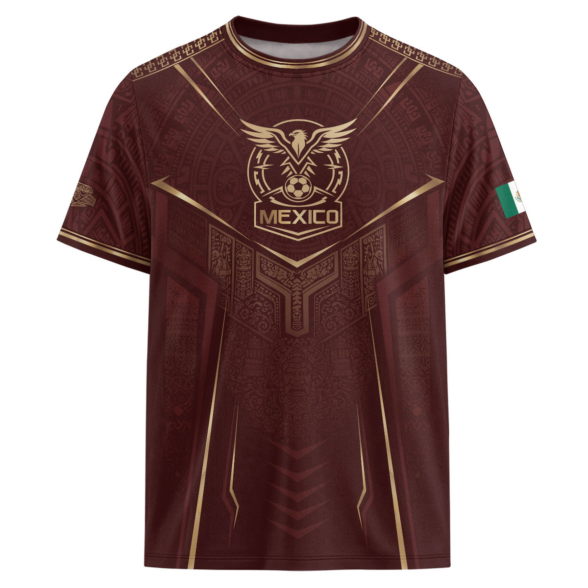 Mexico Soccer Jersey Men Maroon Aztec Pattern Football Shirt Classic Fan Wear